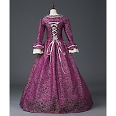 baratos Vestidos-Vintage Rococó Renascentista Maxi Vestidos Julieta Cinderela Flor Princesa Decote Quadrado Normal Todos Real Dia Das Bruxas Carnaval Baile de Máscaras Espetáculo Festa dia das Bruxas Adulto Todas as