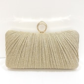 cheap Clutches &amp; Evening Bags-Elegant Gold Glitter Evening Clutch Bag with Rhinestone Ring Handle – Women&#039;s Party, Wedding, and Formal Event Accessory