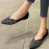 cheap Women&#039;s Flats-Women&#039;s Pointed Toe Rhinestone Flats – Elegant Glitter Slip-On Shoes for Wedding, Party, and Evening Wear