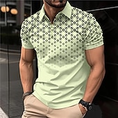 cheap Men&#039;s Geometric Polo-Men&#039;s Geometric Zip Polo Shirts Golf Shirt Short Sleeve Polo Shirts Collared Shirts Business Casual WorkWear Formal Wear Festival Wear 3D Print Quarter Zip Polo White Pink Blue