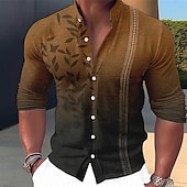 billiga Tropiska växter-Herr Färgblock Kokosnötsträd Löv Skjorta Hawaii skjorta Aloha skjorta Långärmad Skjorta Hög krage Mode Streetwear Designer Utomhus Gata Ledigt Vit Gul Ljusgrön S M L