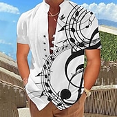 cheap Music and Guitars-Men&#039;s Music Notes Shirt Button Up Shirt Long Sleeve Fashion Streetwear Designer Outdoor Street Daily Summer Spring Fall Stand Collar Print White Khaki