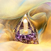 cheap Outdoor Decoration-Orgone Pyramid For Positive Energy And Amethyst Crystal Ball, With Protection From Crystals Energy Generator For Stress Reduce Healing Meditation And Wealth Attraction For Home Decoration