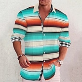 voordelige Vogels &amp; Dieren-Voor heren Geometrie Papegaai Overhemd Hawaiiaans overhemd Aloha-shirt Lange mouw Overhemd Opstaand Modieus Streetwear Ontwerper Buiten Straat Casual Blauw-Groen Zwart Geel S M L