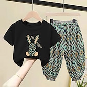 ieftine Seturi-2 Piese Copii Fete Geometric Costum de pantaloni A stabilit Manșon scurt Modă În aer liber Bumbac 3-7 ani Vară Negru Alb Galben