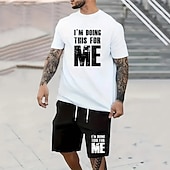 abordables Ensembles de t-shirts imprimés pour hommes-ensemble chemise graphique short et t-shirt pour hommes tenues lettre col rond vêtements vêtements impression 3D en plein air manches quotidiennes 2 pièces 2 pièces je fais ça pour l'anniversaire de