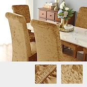 baratos Capa para Cadeira de Jantar-capas de cadeira de jantar de veludo pelúcia preto, capas protetoras de cadeira de encosto alto de elastano bordô capa de assento com elástico para sala de jantar, casamento
