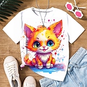 levne 3D kreslený film dívky-Dívčí 3D Grafika Komiks Kočka Tričko Košilky Krátký rukáv 3D tisk Léto Jaro Aktivní Módní Roztomilý Polyester Děti 3-12 let Venkovní Ležérní Denní Běžný