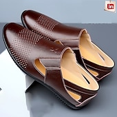 cheap Dress Sandals-Men&#039;s Leather Sandals Black Summer Sandals Closed Toe Sandals Walking Casual Vacation Beach Breathable Slip-on White Brown Shoes