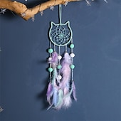 baratos Espanta-espíritos-1 peça apanhador de sonhos, padrão de lua de gato, penas de miçangas, apanhador de sonhos, decoração de parede para pendurar em casa, enfeite para quarto de criança