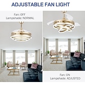 Недорогие Потолочные светильники с вентилятором-42-дюймовые выдвижные потолочные вентиляторы с подсветкой и пультом дистанционного управления, современный светодиодный полуутопленный вентилятор, выдвижной геометрический потолочный вентилятор, 3 цвета, 6 скоростей, интеллектуальный подвесной светильник