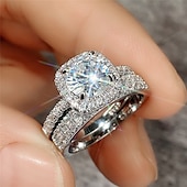 economico Anelli-Anello Matrimonio Classico F1209 Platino Oro Rame Prezioso Di tendenza Semplice 2 pezzi Zirconi
