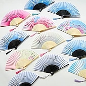 preiswerte Hausbedarf-Faltfächer im Vintage-Stil, Seiden-Faltfächer, chinesisches japanisches Muster, Kunsthandwerk, Geschenk, Heimdekoration, Ornamente, Tanz-Handfächer, 17,8 cm