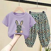 ieftine Seturi-2 Piese Copii Fete Geometric Costum de pantaloni A stabilit Manșon scurt Modă În aer liber Bumbac 3-7 ani Vară Negru Alb Galben