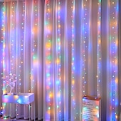 abordables Proyector de la lámpara  y proyector láser-Cortina de luces de hadas, cadena de luces, 8 modos con control remoto, luces decorativas para fiestas de Navidad, bodas, alimentadas por USB