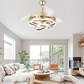 Недорогие Потолочные светильники с вентилятором-42-дюймовые выдвижные потолочные вентиляторы с подсветкой и пультом дистанционного управления, современный светодиодный полуутопленный вентилятор, выдвижной геометрический потолочный вентилятор, 3 цвета, 6 скоростей, интеллектуальный подвесной светильник