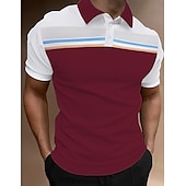 cheap Sports-Men&#039;s Button Up Polos Polo Shirt Casual Holiday Lapel Short Sleeve Fashion Basic Color Block Button Summer Regular Fit Light Sky Blue Yellow Light Green Pink Burgundy Beige Button Up Polos