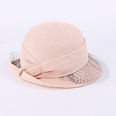economico Cappelli per feste-cappelli cappello a secchiello in fibra cappello di paglia cappello da sole spiaggia casual elegante protezione solare con copricapo in tulle copricapo