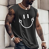 tanie T-shirty 3D męskie-Męskie Graficzny Uśmiechnięta twarz Kamizelka Top Koszulka bez rękawów dla mężczyzn Paski Podkoszulek Druk 3D Półgolf Koszula Moda Designerskie Mięsień Codzienny Sport Siłownia Czarny Biały Granatowy