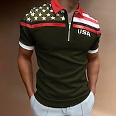 olcso Függetlenség napja-Férfi Golfing Amerikai zászlós póló Utca Hétköznapi Térfogatcsökkenés Negyed irányítószám Rövid ujjú Divat Alkalmi Zászló Cipzár Negyed irányítószám Tavaszi nyár Normál Sötétkék Sötétzöld Szürke