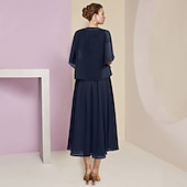 halpa Takin kanssa-Kaksi Osaa A-linja Äidin Mekko Virallinen Häävieras Elegantti Pyöreä Kaula-aukko Teepituinen Tylli Pitkähiha Wrap Mukana Rypytyksellä Sequins Koristeilla Ilmainen Mukautettu Koko