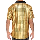 ieftine Topuri-cămăși disco pentru bărbați din anii &#039;70 paiete metalice cămăși cu mânecă scurtă cu butoni în jos costum retro vintage anii 1970 performanță petrecere scenă halloween