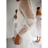 cheap Bridal Wraps-Shawls Women&#039;s Wrap Voiles &amp; Sheers Elegant Long Sleeve Tulle Wedding Wraps With Pure Color For Party Spring &amp; Summer