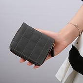 お買い得  カードホルダーとケース-女性用PUレザー短財布、女性用チェック柄財布、ヌバックカードホルダー、小さなジッパー財布、女性用コインポーチ付き
