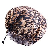 abordables Aparatos para el baño-gorro de ducha de seda con estampado de leopardo, gorro de ducha de doble capa impermeable, gorros de pelo eva reutilizables para la protección del cabello, siete colores disponibles, para el cuidado