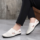 cheap Dress Sandals-Men&#039;s Leather Sandals Black Summer Sandals Closed Toe Sandals Walking Casual Vacation Beach Breathable Slip-on White Brown Shoes