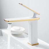 abordables Classiques-mitigeur lavabo mitigeur lavabo sur gorge, monobloc mitigeur céramique mitigeur lavabo avec flexible eau froide et eau chaude noir doré blanc chrome