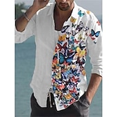 economico Stampa animal-Per uomo Farfalla Piume Camicia Camicia con bottoni Manica lunga Di tendenza Streetwear Originale Esterno Informale Giornaliero Autunno inverno Collo ripiegabile Stampa Bottone giù Rosso / Bianco