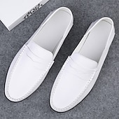 cheap Casual-Men&#039;s White Faux Leather Loafers – Casual Slip-On Driving Shoes for Business &amp; Summer Wear