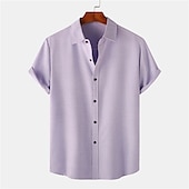 economico Casual da lavoro-Per uomo Camicia Camicia di lino Camicia in cotone e lino Camicia Estiva Camicia casual Camicia da Spiaggia Semplice Vacanza Casuale Nero Rosa Verde scuro Viola chiaro Manica Corta Bavero Estate