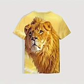 お買い得  アニマルプリントTシャツ-男性用 グラフィック 動物 ライオン Tシャツ 半袖 Tシャツ 3Dプリント クルーネック シャツ ヴィンテージ ファッション デザイナー アウトドア 日常 スポーツ ブラック イエロー ルビーレッド 春夏 衣類 S M L XL 2XL 3XL