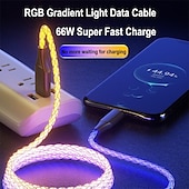 billiga Mobiltelefon kablar-snabbladdning rgb kabel 100w andningsljus 66w typ c usb c datakabel för iphone samsung android micro 30w snabbladdningskabel