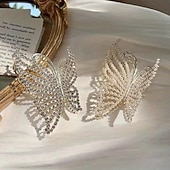 cheap Hair Styling Accessories-Butterfly Crystal Hair Claw Clips Pearl Rhinestone Golden Metal Hair Clips Large Gem Hair Jaw Clips Strong Hold Non-Slip Hair Catch Barrettes Clamps For Thick And Thin Hair Accessories For Women Girls