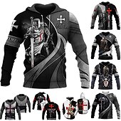 abordables Sweats à capuche pour hommes-Homme Graphic Chevaliers templiers Sweat à capuche Sweats à Capuche Sweat-shirt Sweat à capuche manche longue Sweat à capuche Capuche Design 3D effet Travail du quotidien Fin de semaine Blanc + gris