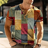 preiswerte Geometrisch-Herren Graphic Farbblock Henley Shirt Kurzarm 3D-Druck Modisch Designer Komfortabel Outdoor Täglich Sommer Gelb Grün Grau Henley Henley T-Shirt