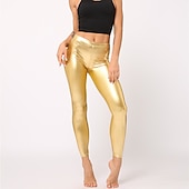 cheap Bottoms-1980s High Waisted Shiny Latex Patent Leggings PU Leather Pencil Pants Disco Women&#039;s Carnival Masquerade Party Bachelorette Party Pride Parade Adults&#039; Pants