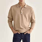 preiswerte Klassisches Poloshirt für Herren-Herren Golfhemd Strickpolo Strasse Casual Polo-Kragen Klassisch Langarm Modisch Brautkleider schlicht Feste Farbe Glatt Knopf vorne Einfach Frühling &amp; Herbst Regular Fit Schwarz Weiß Hellgrün Rosa