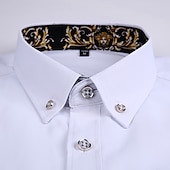economico Camicie Button Down da uomo-Per uomo Camicia Camicie Camicia abbottonata Resistente alle rughe Camicia con bottoni Liscio Matrimonio Ufficio e carriera Nero Bianco Vino Blu reale Manica lunga Collo ripiegabile Primavera