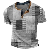 preiswerte Geometrisch-Herren Graphic Plaid / Karomuster Waffel-Henley-Hemd Kurzarm 3D-Druck Modisch Designer Basic Outdoor Täglich Sommer Gelb Blau Grün Grau Henley Henley T-Shirt