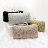 cheap Clutches &amp; Evening Bags-Elegant Gold Glitter Evening Clutch Bag with Rhinestone Ring Handle – Women&#039;s Party, Wedding, and Formal Event Accessory