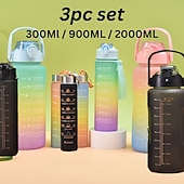 economico Bicchieri-2000ml/900ml/300ml 3 pezzi tazza di plastica sfumata satinata tazza di paglia portatile di grande capacità con manico da viaggio all&#039;aperto bottiglia di acqua smerigliata laureata colore sfumato bottiglia sportiva tazza di paglia