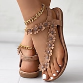 cheap Vacation Sandals-Women&#039;s Floral Embellished T-Strap Sandals with Cushioned Sole – Perfect for Casual Summer Outings