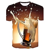 お買い得  3D Tシャツ-男性用 カラーブロック 3D ビール シャツ Tシャツ 半袖 Tシャツ ラウンドネック シャツ ベーシック お出かけ 週末 オクトーバーフェスト ライトイエロー ブラック ホワイト 衣類 プラスサイズ S M L XL 2XL 3XL S