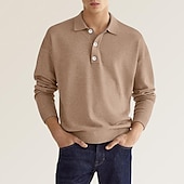 お買い得  メンズ クラシックポロ-男性用 ゴルフシャツ ニットポロ ストリート カジュアル ポロカラー クラシック 長袖 ストリートファッション ベーシック 純色 平織り ボタンフロント 春 秋 レギュラー Темный хаки ホワイト ピンク ルビーレッド ネイビーブルー ミントグリーン ゴルフシャツ