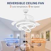 Недорогие Потолочные светильники с вентилятором-42-дюймовые выдвижные потолочные вентиляторы с подсветкой и пультом дистанционного управления, современный светодиодный полуутопленный вентилятор, выдвижной геометрический потолочный вентилятор, 3 цвета, 6 скоростей, интеллектуальный подвесной светильник