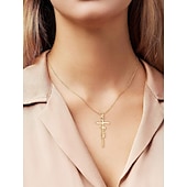 cheap Trendy Jewelry-Women&#039;s Necklace Faith Cross Jesus Stainless Steel Pendant Necklace Gold Silver Cross Necklace for Dainty Women Letters Decoration Jewelry Faith Grace Love